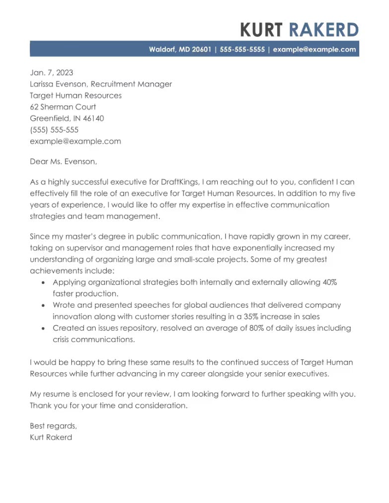 Executive Job-Based Cover Letter